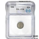 1858 Silver Three Cent ICG VF30
