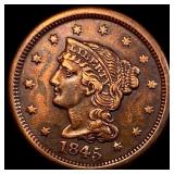 1845 Braided Hair Large Cent CLOSELY  UNCIRCULATE