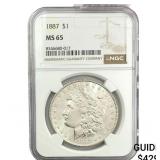1887 Morgan Silver Dollar NGC MS65