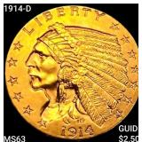 1914-D $2.50 Gold Quarter Eagle CHOICE BU