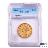 1842 $10 Gold Eagle ICG AU55 Large Date