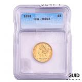 1892 $5 Gold Half Eagle ICG MS65