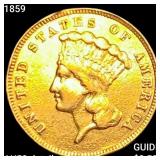 1859 $3 Gold Piece CHOICE AU