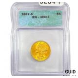 1887-S $5 Gold Half Eagle ICG MS64