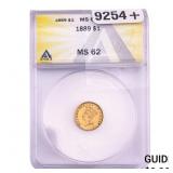 1889 Rare Gold Dollar ANACS MS62