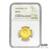1916 5 Pesos Gold Cuba NGC MS63