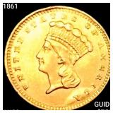 1861 Rare Gold Dollar CHOICE AU