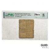 1772 1 Shilling Penn. Colonial Note PMG VG 8