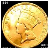 1854 $3 Gold Piece CLOSELY UNCIRCULATED