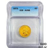 1872 $3 Gold Piece ICG AU58
