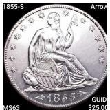 1855-S Arrows Seated Liberty Half Dollar CHOICE BU