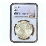 1923 Silver Peace Dollar NGC MS61