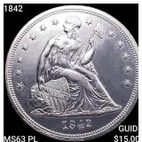 1842 Seated Liberty Dollar CHOICE BU PL