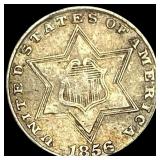 1856 Silver Three-Cent Piece NEARLY  UNCIRCULATED