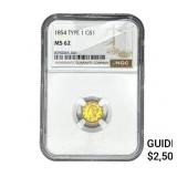 1854 Rare Gold Dollar NGC MS62