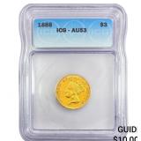 1888 $3 Gold Piece ICG AU53