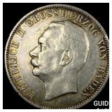 1913G German Silver 5 Mark NEARLY UNCIRCULATED