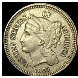 1865 Nickel Three-Cent Piece NEARLY  UNCIRCULATED