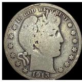 1913 Silver Barber Half Dollar LIGHTLY  CIRCULATE