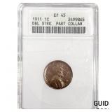 1911 Wheat Cent ANACS EF45 DBL Strk Park Collar