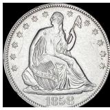 1858 Seated Liberty Half Dollar CLOSELY UNCIRCULA