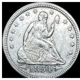 1854 Arrows Seated Liberty Quarter CLOSELY UNCIRCU