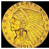 1913 Indian Head Gold $2.50 Quarter Eagle UNCIRCUL