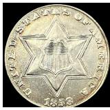 1858 Silver Three-Cent Piece CHOICE AU
