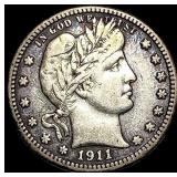 1911-S Barber Silver Quarter LIGHTLY  CIRCULATED