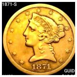 1871-S $5 Gold Half Eagle CLOSELY UNCIRCULATED