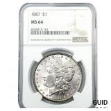 1887 Morgan Silver Dollar NGC MS64