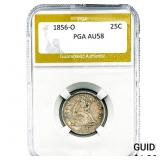 1856-O Seated Liberty Quarter PGA AU58