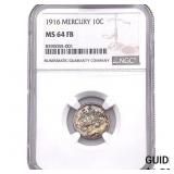 1916 Mercury Silver Dime NGC MS64 FB