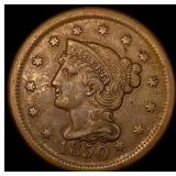 1850 Braided Hair Large Cent LIGHTLY  CIRCULATED