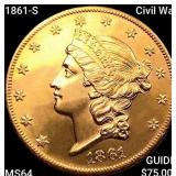 1861-S Civil War $20 Gold Double Eagle CHOICE BU