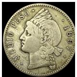 1897 Dominican Republic Silver 1/2 Peso NEARLY UNC