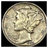 1930-S Silver Mercury Dime NEARLY UNCIRCULATED