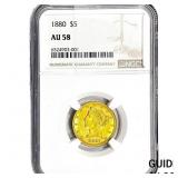 1880 $5 Gold Half Eagle NGC AU58