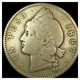 1897A Dominican Republic Silver Peso NEARLY UNCIRC