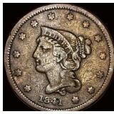 1841 Braided Hair Large Cent LIGHTLY  CIRCULATED