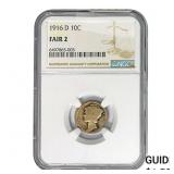 1916-D Mercury Silver Dime NGC F2