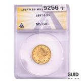 1887-S $5 Gold Half Eagle ANACS MS60
