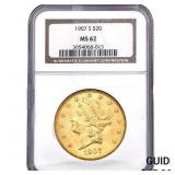 1907-S $20 Gold Double Eagle NGC MS62