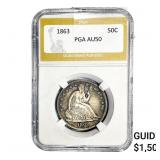 1863 Seated Liberty Half Dollar PGA AU50