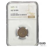 1875 Indian Head Cent NGC AU50 BN