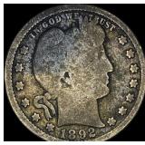 1892 Silver Barber Quarter NICELY CIRCULATED