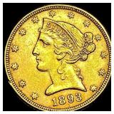 1893 Liberty Head Half Eagle $5 Gold UNCIRCULATED