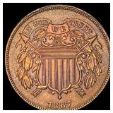 1867 Bronze Two-Cent Piece CLOSELY  UNCIRCULATED