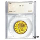 1855 $10 Gold Eagle SEGS MS62+