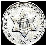1853 Silver Three-Cent Piece ABOUT  UNCIRCULATED